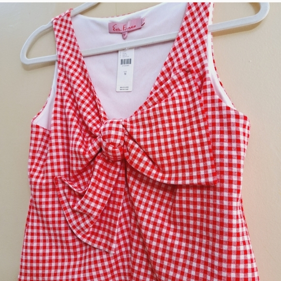Anthropologie Red White Eva Franco Gingham Bow Sleeveless Top medium - Picture 8 of 12